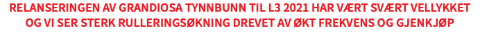Relanseringen av Grandiosa TynnBunn til L3 2021 har vært svært vellykket og vi ser sterk rulleringsøkning drevet av økt frekvens og gjenkjøp